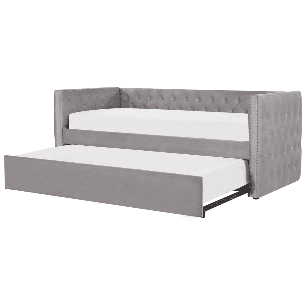 Beliani Výsuvná posteľ v sivom zamate 90 x 200 cm GASSIN
